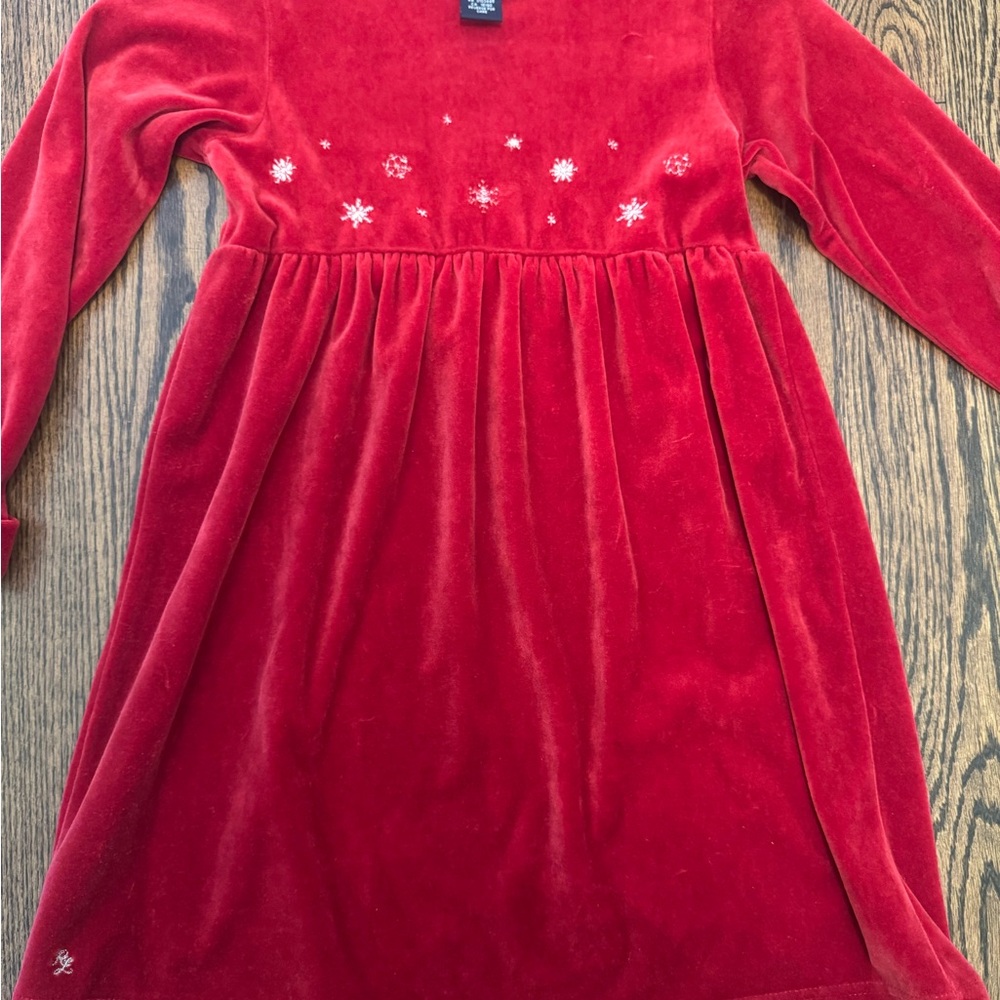 Ralph Lauren Red Velvet Girls Holiday Dress with Floral Embroidery